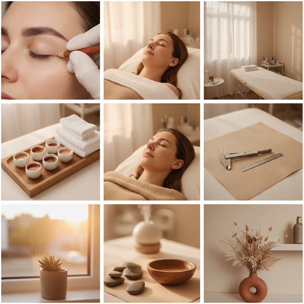 Moodboard: warme Sand- und Hauttöne, weiches Fensterlicht, konzentrierte Handarbeit